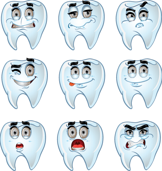 Funny teeth emoticons icons set 01