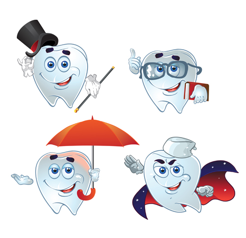 Funny tooth with health vector icons set 01