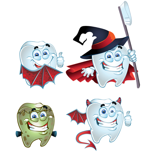 Funny tooth with health vector icons set 03
