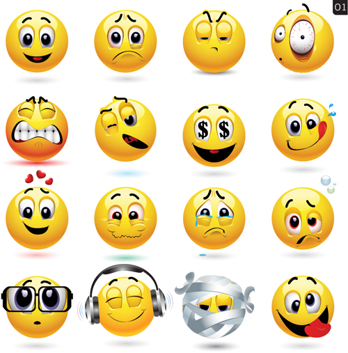 Funny yellow smile face vector icons 01 free download