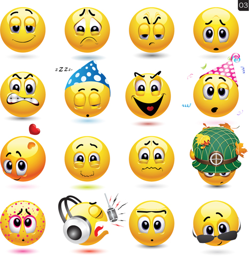 Funny yellow smile face vector icons 02