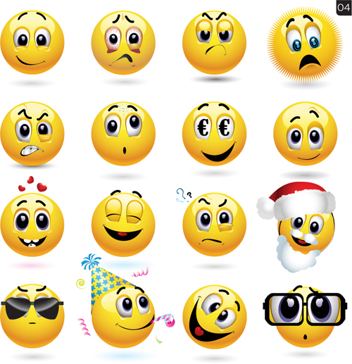 Funny yellow smile face vector icons 03