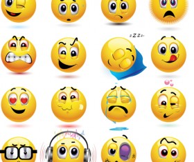 Funny yellow smile face vector icons 04