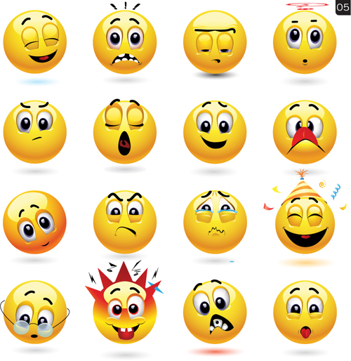 Funny yellow smile face vector icons 05