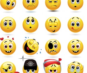 Funny yellow smile face vector icons 06