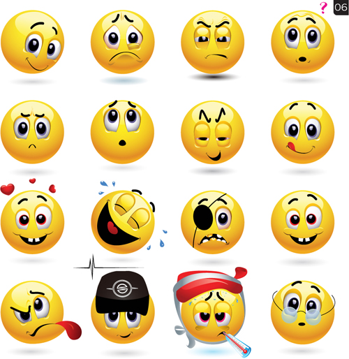 Funny yellow smile face vector icons 06
