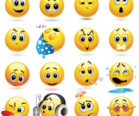 Funny yellow smile face vector icons 07