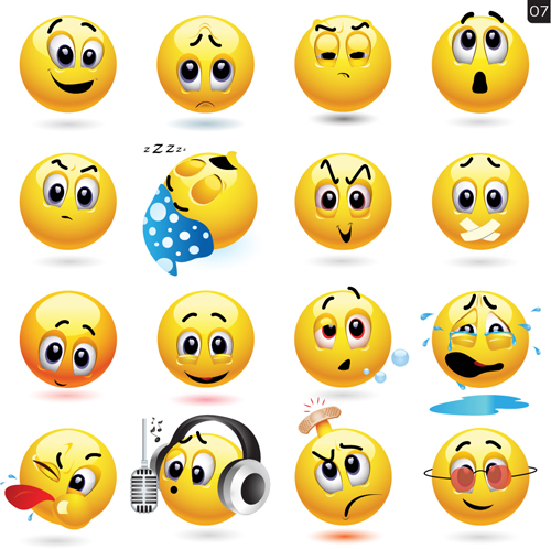 Funny yellow smile face vector icons 07