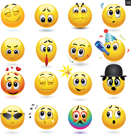 Funny yellow smile face vector icons 08