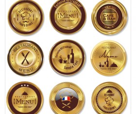 Gold and brown restaurant labels vector