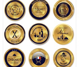 Gold and dark blue restaurant labels vector