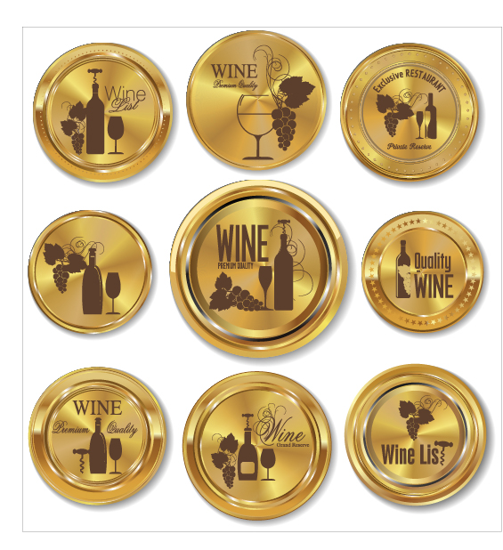 Golden badges wine design vector