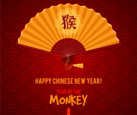Golden fan with china 2016 monkey new year vector background