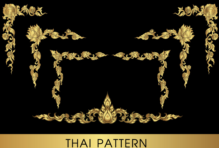 Golden thai ornaments art vector material 02