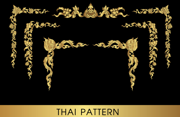 Golden thai ornaments art vector material 03