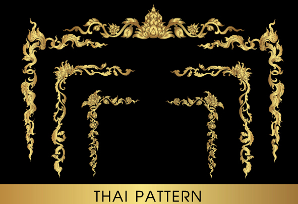 Golden thai ornaments art vector material 05