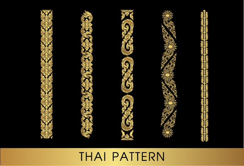 Golden thai ornaments art vector material 06