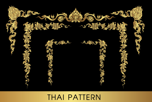 Golden thai ornaments art vector material 07