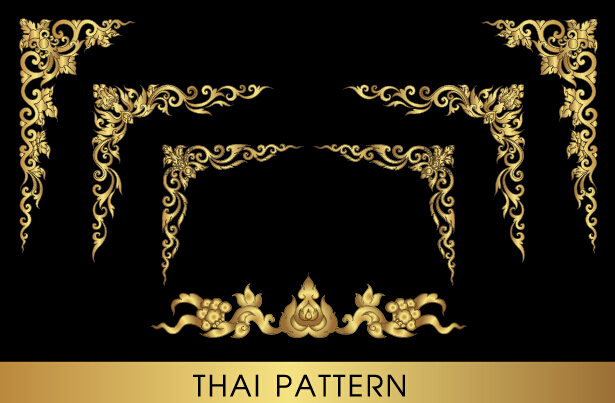 Golden thai ornaments art vector material 09