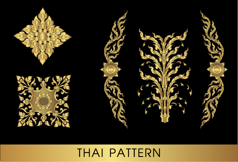 Golden thai ornaments art vector material 10