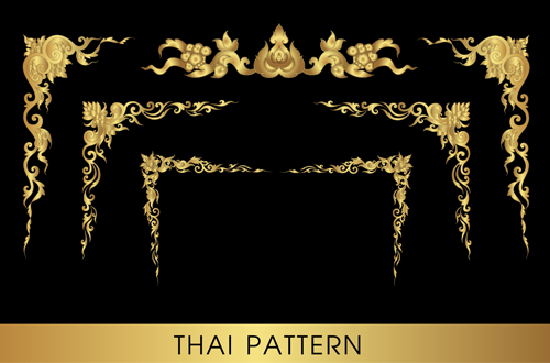 Golden thai ornaments art vector material 11