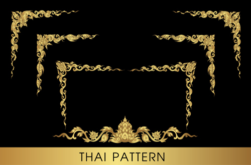 Golden thai ornaments art vector material 12