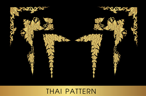 Golden thai ornaments art vector material 14
