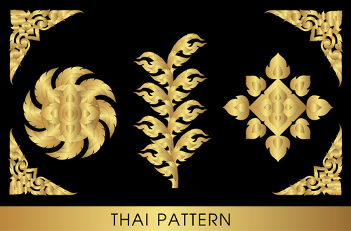 Golden thai ornaments art vector material 17