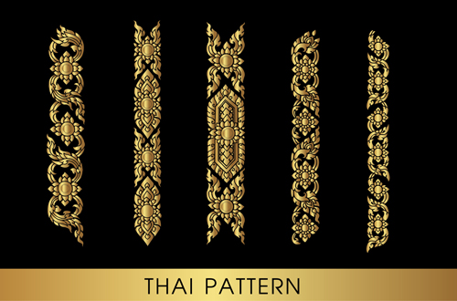 Golden thai ornaments art vector material 19
