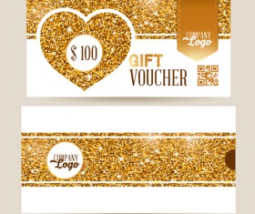 Golden valentines day gift voucher vector 02
