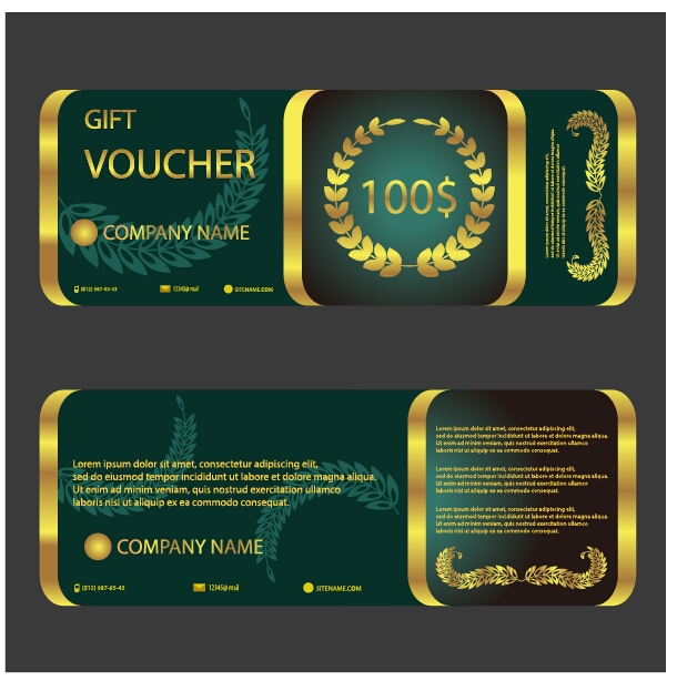 Golden with green gift voucher template vector