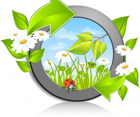 Green arrow with flower and magnifier vector