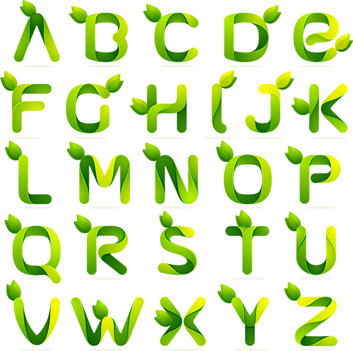 Green leaves alphabets abstract vector
