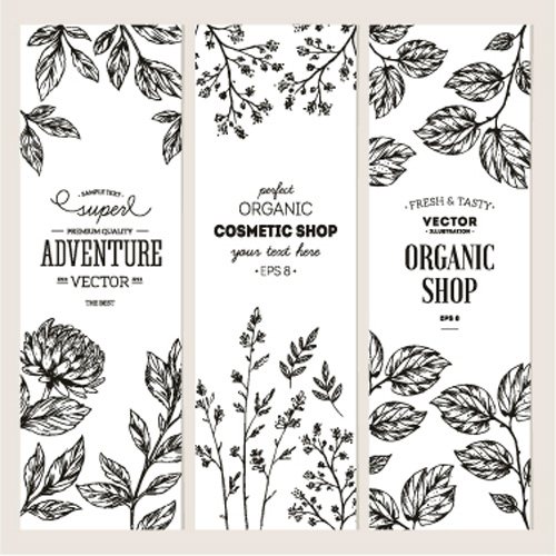 Hand drawn floral banners vectors illustration 02