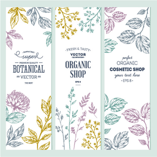 Hand drawn floral banners vectors illustration 03