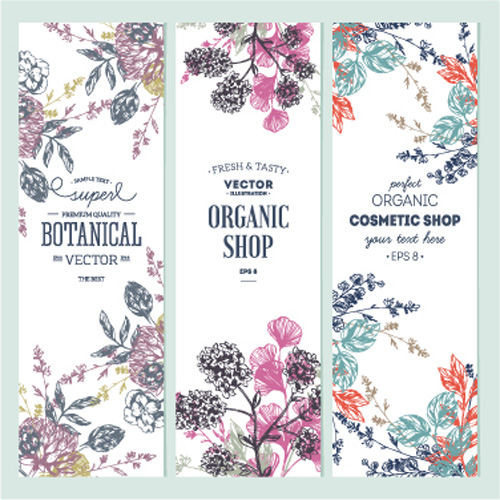 Hand drawn floral banners vectors illustration 04