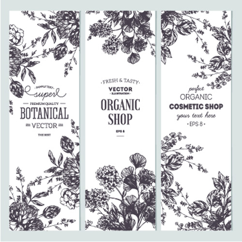 Hand drawn floral banners vectors illustration 05