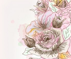 Hand drawn flower retor vector material 02