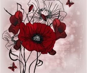 Hand drawn flower retor vector material 03