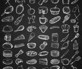 Hand drawn kitchen elements icons vector set 01