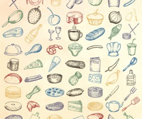 Hand drawn kitchen elements icons vector set 02