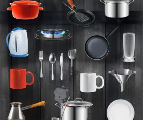 Kitchen utensils design elements vector set 02