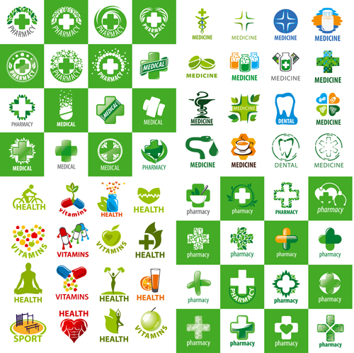 Medical with pharmacy and health logos vector set