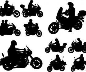 Motorcycle riders with motorcycle silhouettes vector set 01