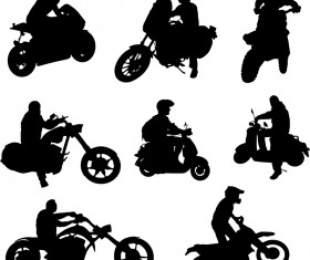 Motorcycle riders with motorcycle silhouettes vector set 02