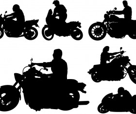 Motorcycle riders with motorcycle silhouettes vector set 03