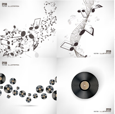 Music note and disc vector background 02