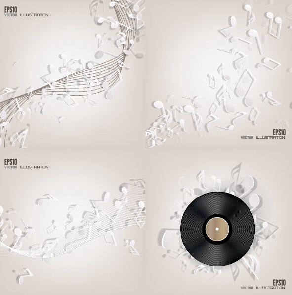 Music note and disc vector background 03