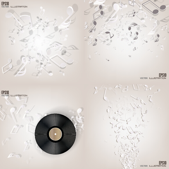 Music note and disc vector background 04