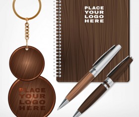 Notebook with keychain and pen vector design 01
